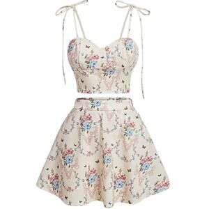 Womens Cami Top & Mini Skirt Set Large Floral Coquette Romantic Corset Whimsical
